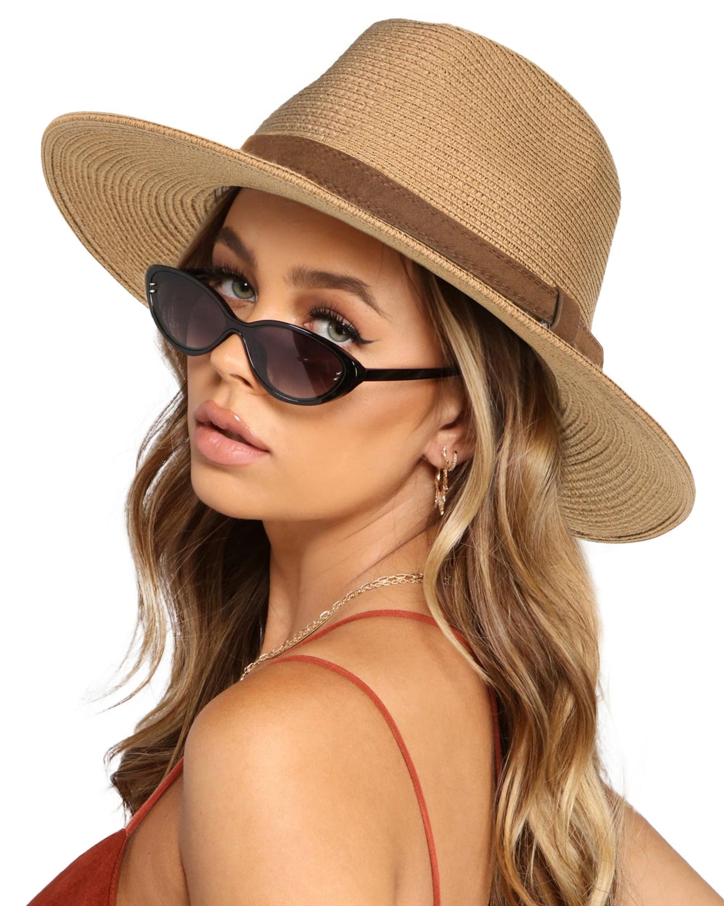 FURTALK Womens Mens Wide Brim Straw Panama Hat Fedora Summer Beach Sun Hats UPF Straw Hat for Women
