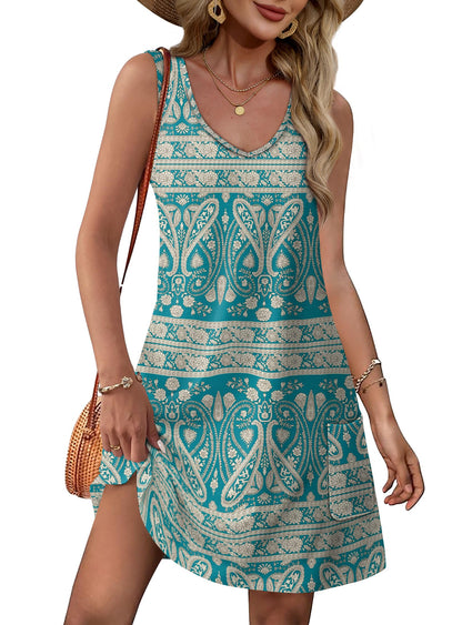 OFEEFAN Womens Summer Dresses 2026 Loose V Neck Sleeveless Sundresses Swimsuit Coverup with Pockets Floral/Plain/Eyelet