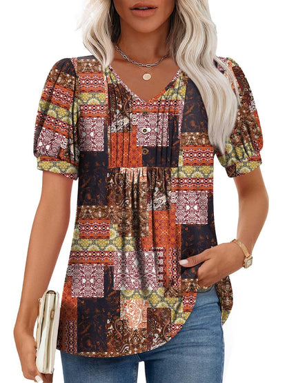 Findsweet Women's Summer Tunic Tops Casual Dressy Blouses Short Sleeve Shirts M-4XL