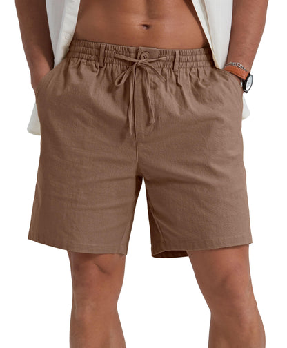 Sailwind Men's Linen Shorts 7" Casual Elastic Waist Drawstring Summer Beach Shorts