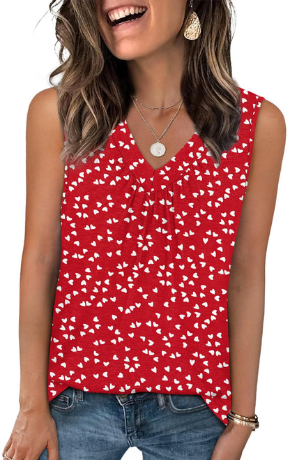 OFEEFAN Tank Top for Women Loose Fit Sleeveless Shirts V Neck Summer Clothes Ruched Women's Tees and Tanks Curved Hem
