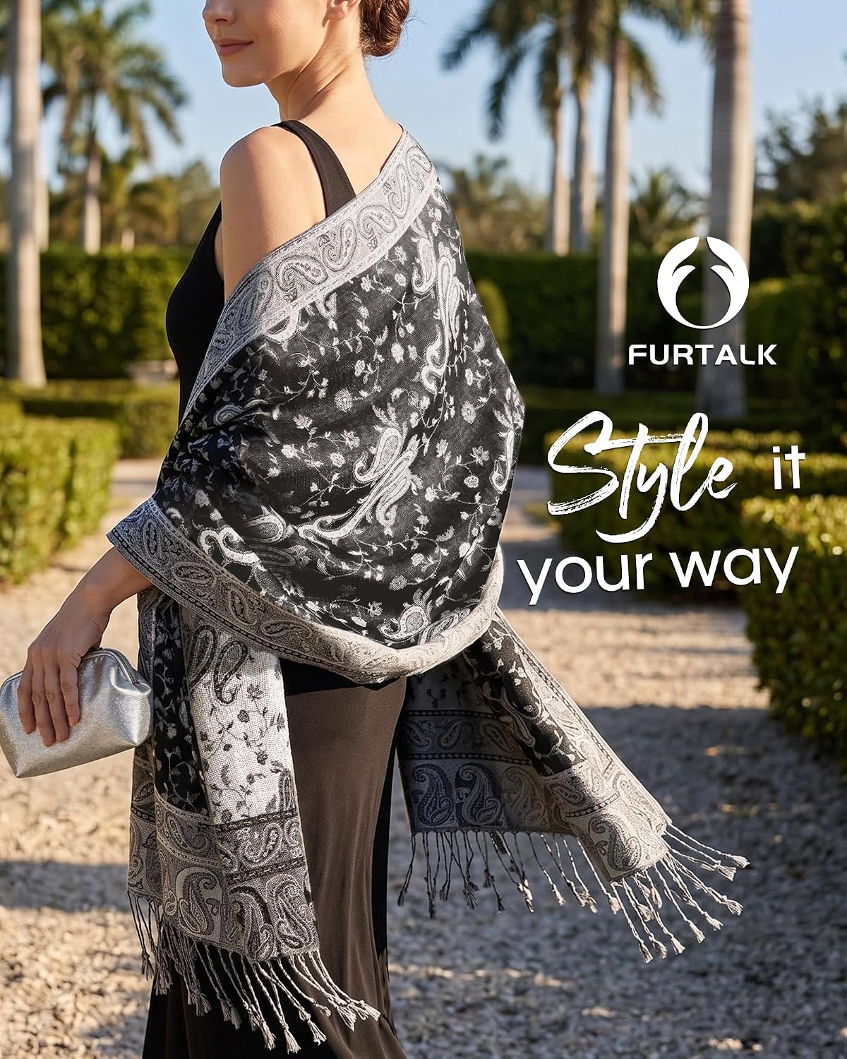 FURTALK Reversible Paisley Pashmina Shawl Wraps for Women Soft Exotic Indian Rave Scarf for Evening Dress Festival Scarves