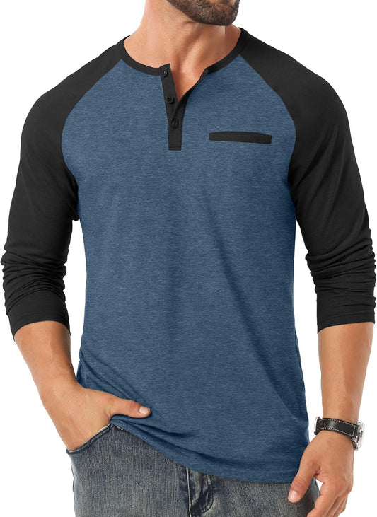 Sailwind Mens Cotton Henley Shirts Long Sleeve Casual T-Shirts Lightweight Button Pullover Shirts with Pocket