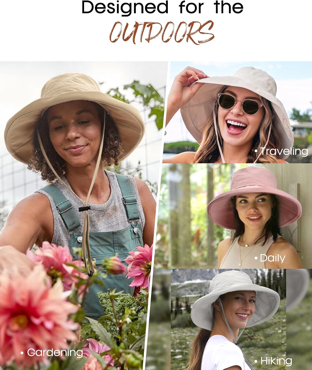 FURTALK Wide Brim Sun Hat with Ponytail Hole for Women UPF 80+ UV Protection Packable Bucket Hiking Travel Outdoor Hat