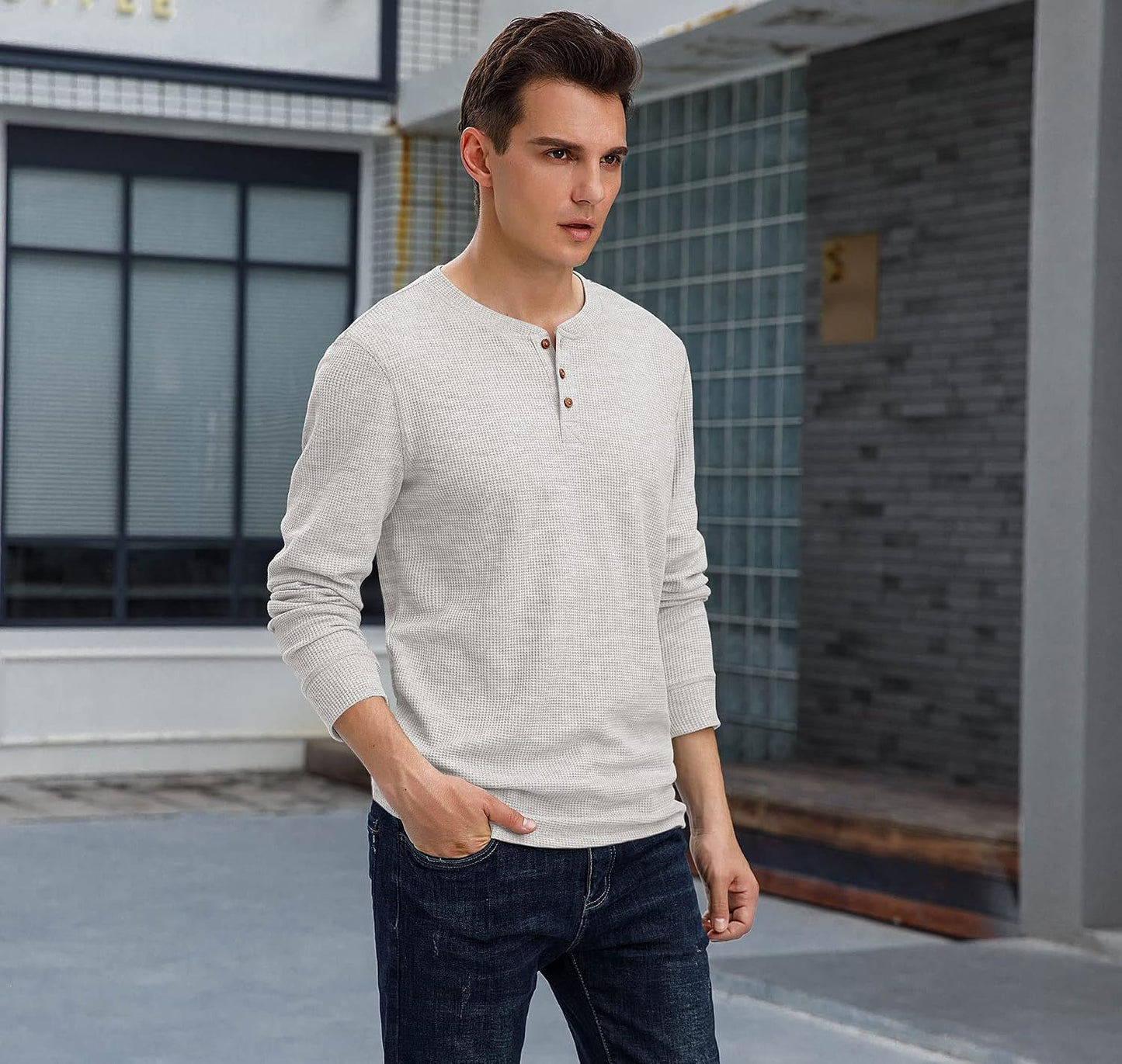 Sailwind Men's Long Sleeve Waffle Henley Casual Henley T-Shirts for Men