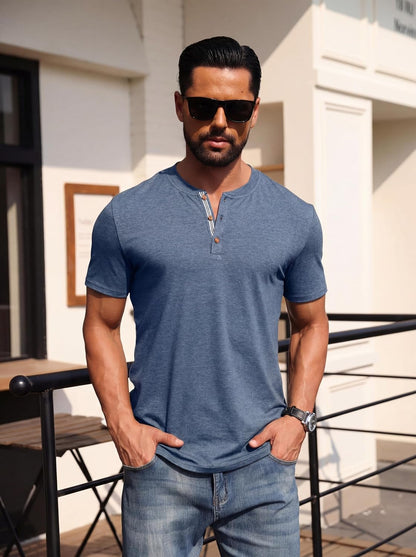 Sailwind Mens Henley Cotton Shirts Casual Short Sleeve Lightweight Button T-Shirts Summer Basic Tee