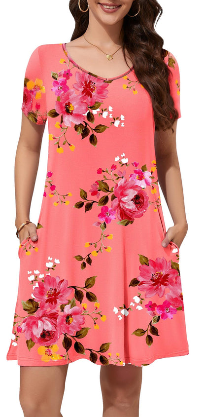 WEACZZY Summer Dresses for Women 2026 V-Neck Casual T Shirt Dress Loose Short Sleeve Flowy Dresses with Pockets