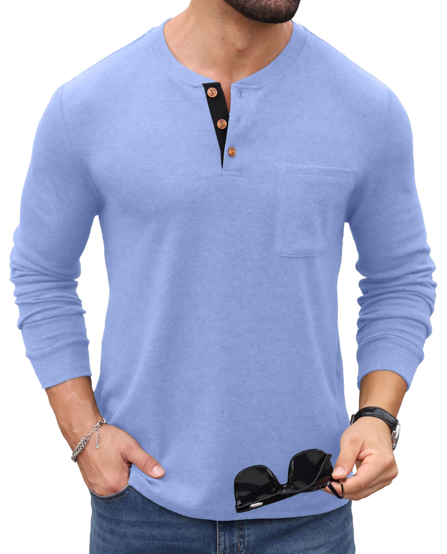 Sailwind Men's Henley Shirts Long Sleeve Button T-Shirt Casual Fashion Pullover Shirt with Pocket