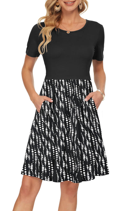 AUSELILY Women's Short Sleeve Summer Dress Pleated Loose Swing Knee Length Dresses with Pockets 2026 New