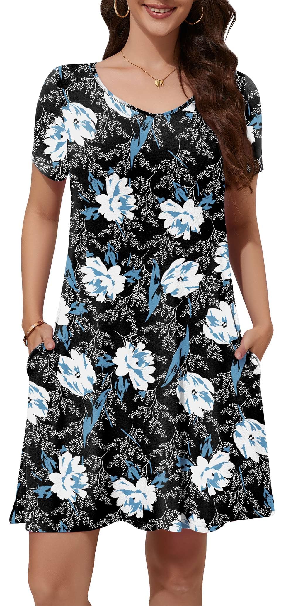 WEACZZY Summer Dresses for Women 2026 V-Neck Casual T Shirt Dress Loose Short Sleeve Flowy Dresses with Pockets