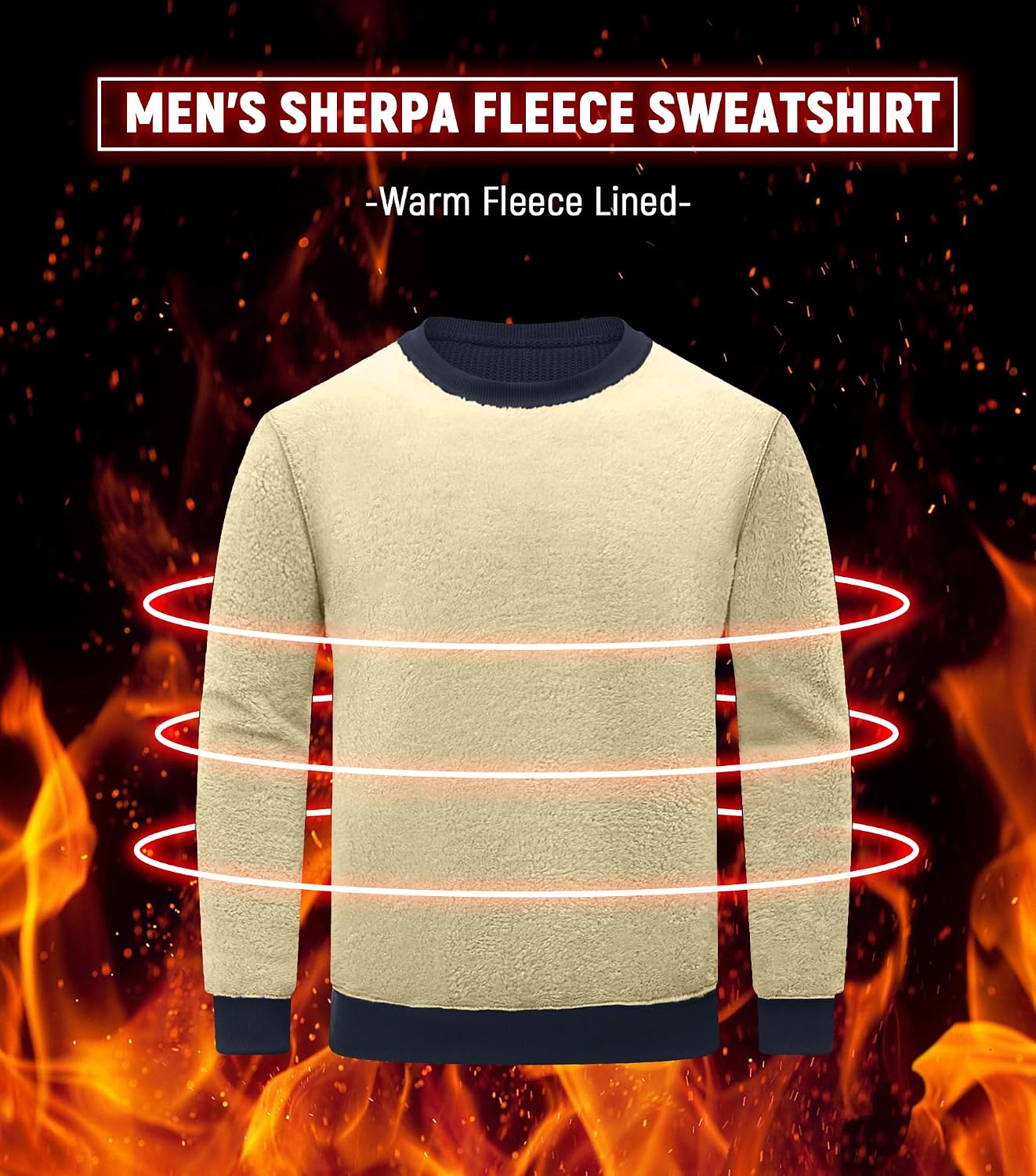 Sailwind Men's Crewneck Sherpa Lined Fleece Waffle Sweatshirt Long Sleeve Warm Pullover Winter Thermal Heavyweight Tops