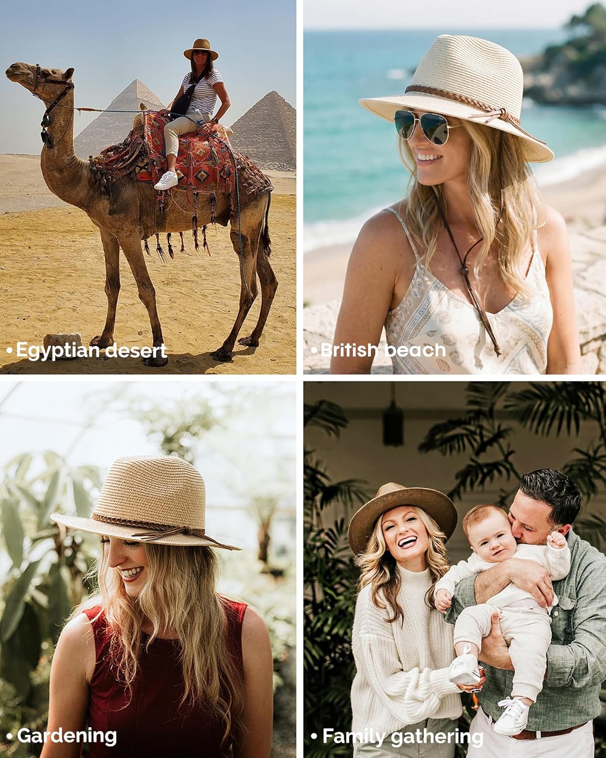 FURTALK Womens Wide Brim Sun Hat Beach Panama Fedora Straw Summer | Packable for Travel, Braided Strap Decor, Adjustable Chin Cord, Breathable Sweatband, Ideal for Summer Vacations