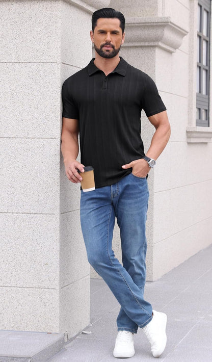 Sailwind Mens Short Sleeve Knit Polo Shirts Lightweight Casual Collared Polo Shirts for Men Stretchy Golf Polo T Shirts