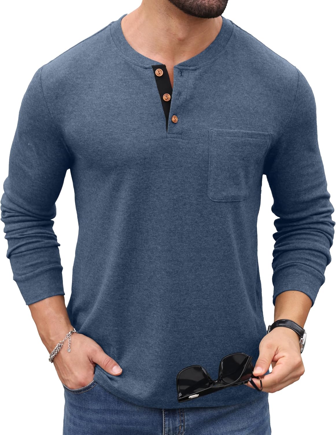 Sailwind Men's Henley Shirts Long Sleeve Button T-Shirt Casual Fashion Pullover Shirt with Pocket