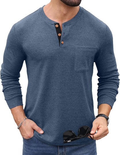 Sailwind Men's Henley Shirts Long Sleeve Button T-Shirt Casual Fashion Pullover Shirt with Pocket