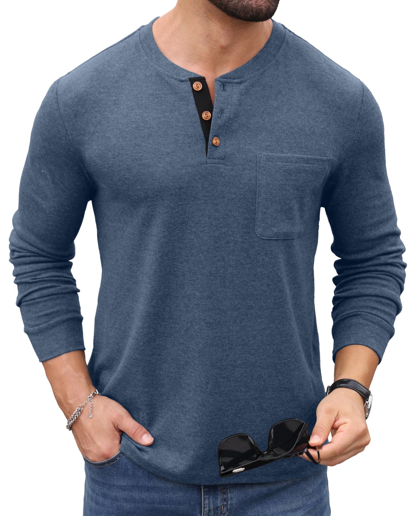 Sailwind Men's Henley Shirts Long Sleeve Button T-Shirt Casual Fashion Pullover Shirt with Pocket