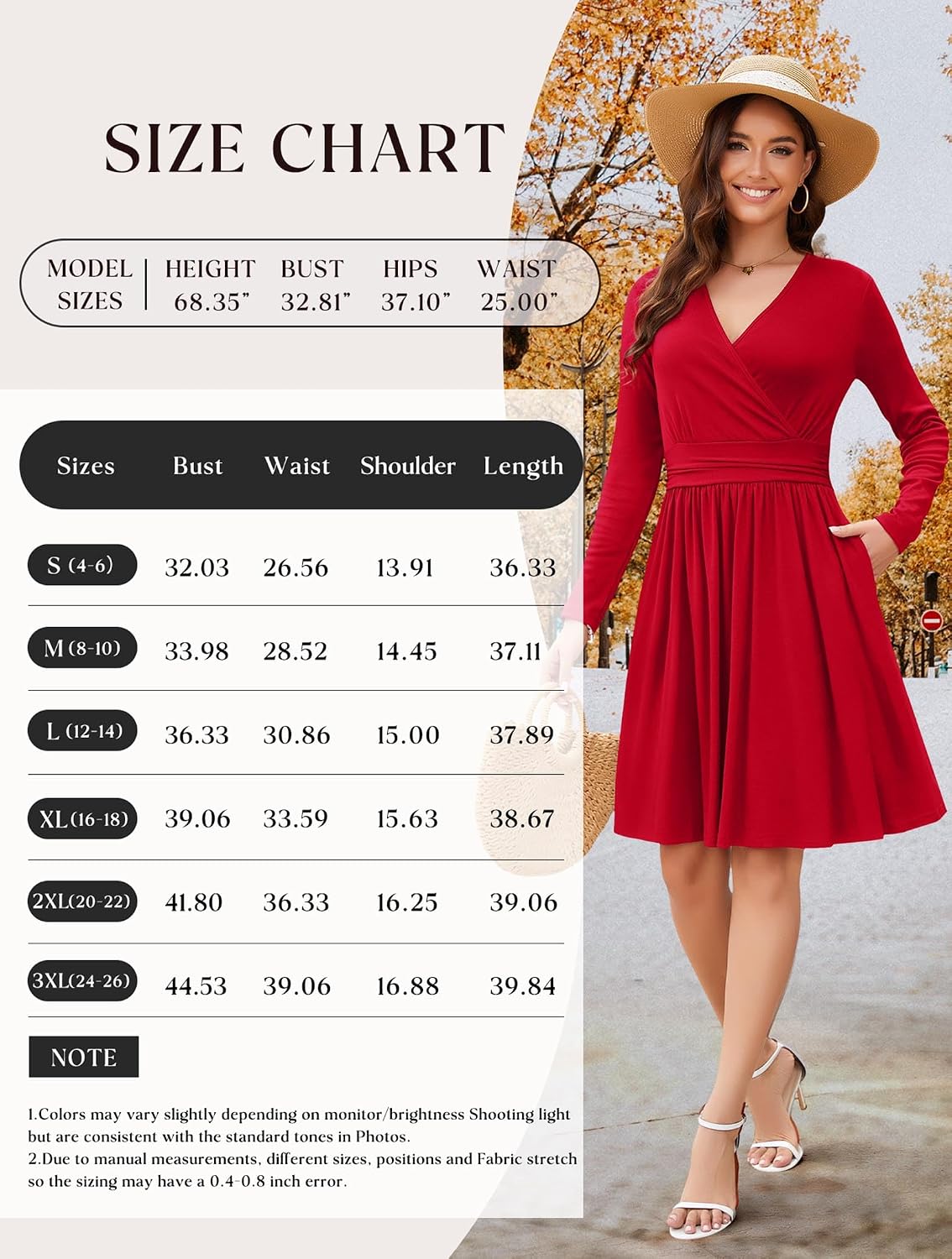 WEACZZY Women's Long Sleeve Casual Fall Dresses V-Neck Swing Floral Party Dress with Pockets 2026