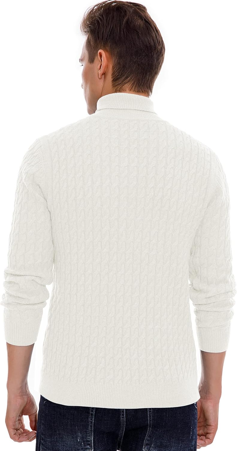Sailwind Men's Twisted Knitted Turtleneck Sweater Casual Soft Pullover Sweaters for Men US Small White