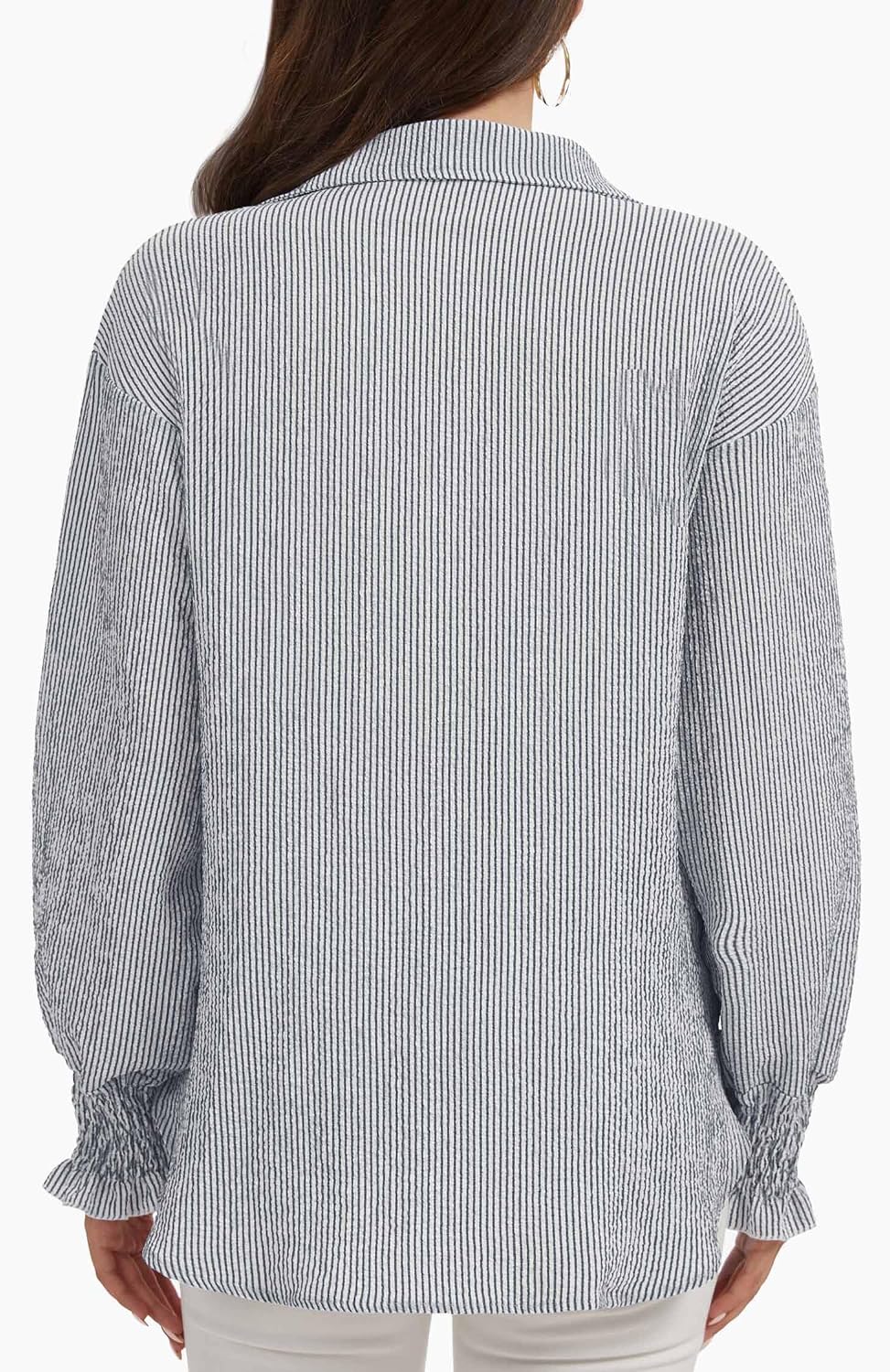 WEACZZY Womens Button Down Casual Shirts Long Sleeve Smocked Cuffed Blouses Collared Work No Pockets Tops 2026