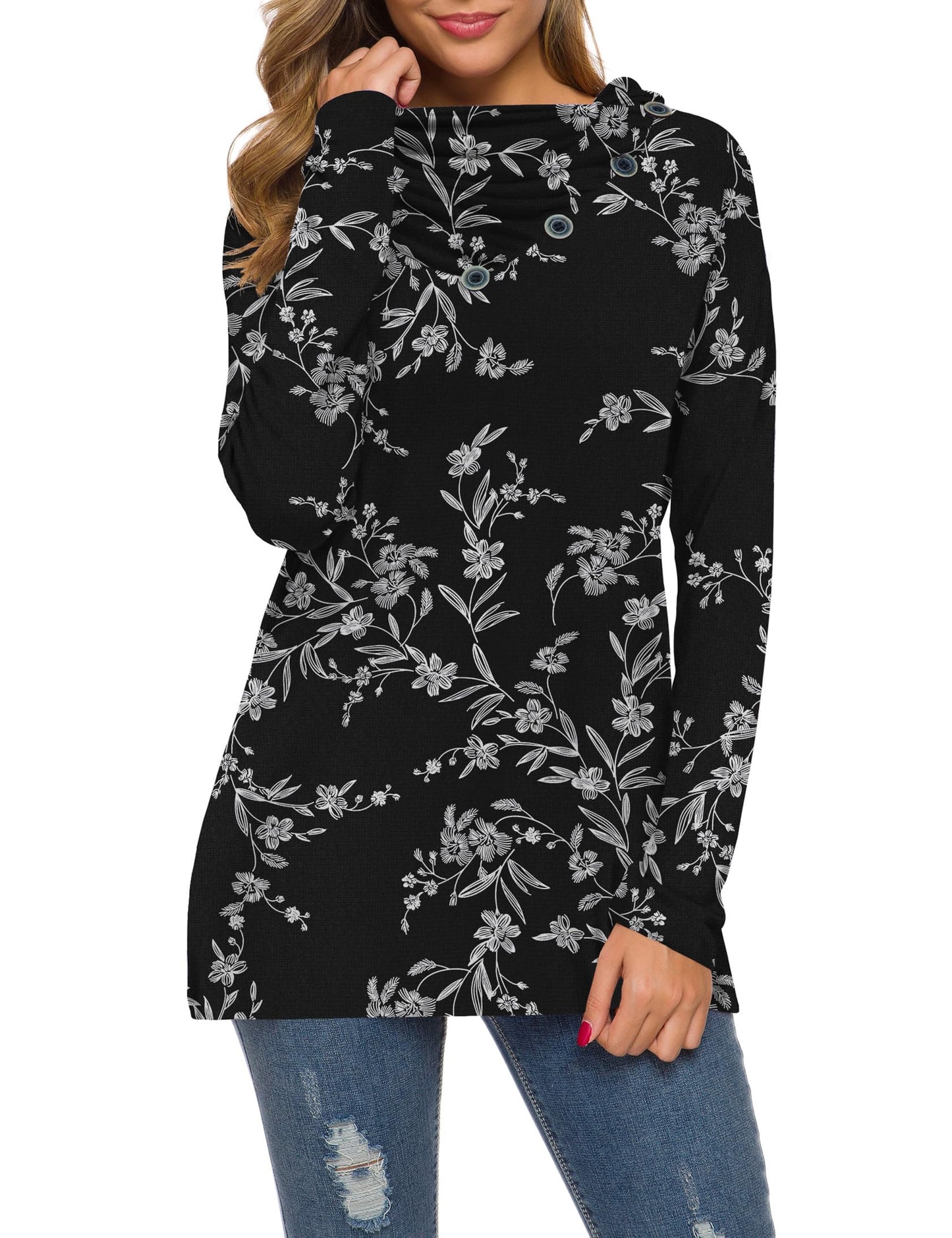 WEACZZY Women's Long Sleeve Shirts Button Cowl Neck Casual Loose Tunic Tops Blouse Dressy Fashion 2026