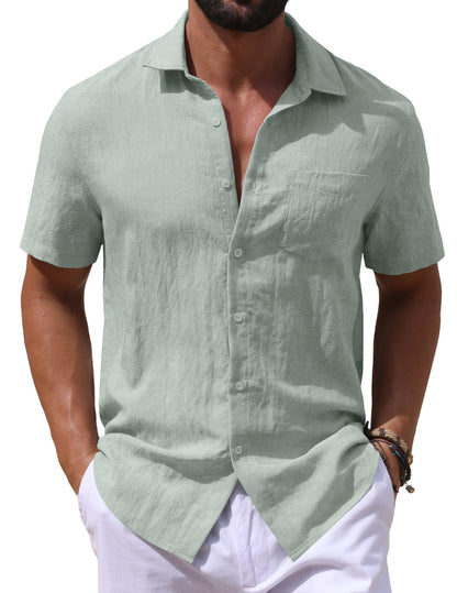 Sailwind Men's Linen Button Down Shirts Short Sleeve Casual Lightwetght Beach Summer Vacation Shirt with Pocket