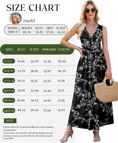 WEACZZY Women's Maxi Dress Sleeveless V Neck Sundress Cocktail Long Dresses with Pockets
