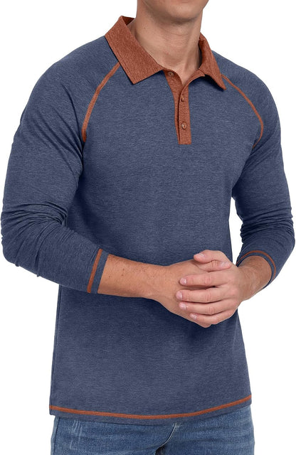 Sailwind Mens Long Sleeve Polo Shirts Cotton Fashion Casual Raglan Golf Shirts