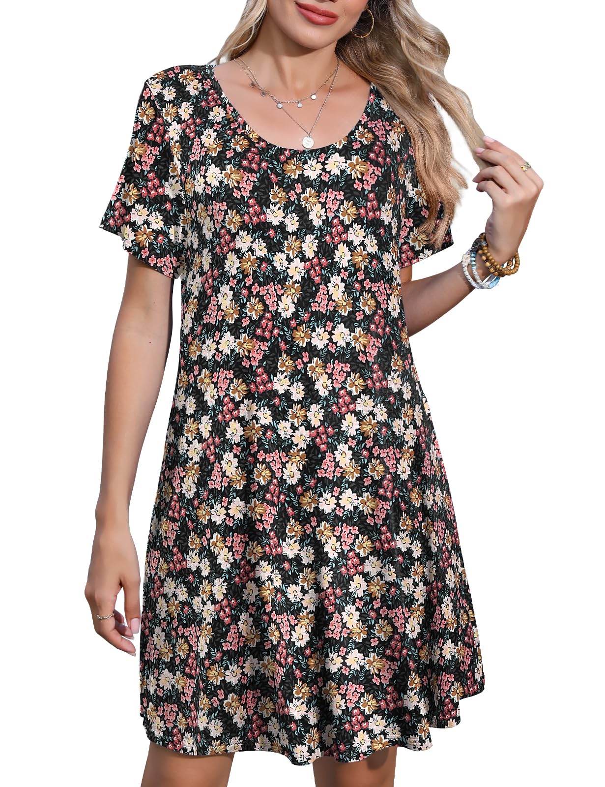 JollieLovin Plus Size Summer T-Shirt Casual Dresses for Curvy Women Flowy Swing