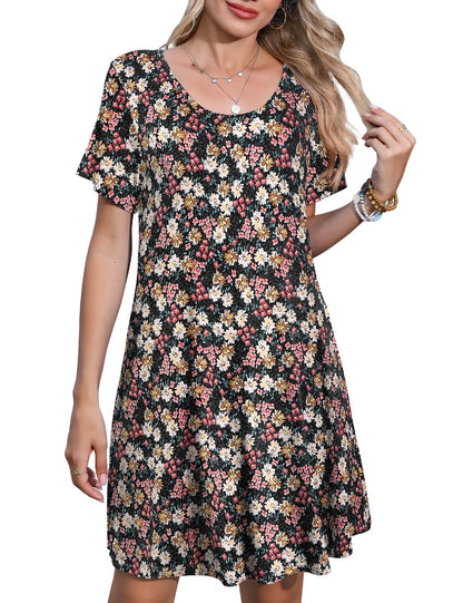 JollieLovin Plus Size Summer T-Shirt Casual Dresses for Curvy Women Flowy Swing