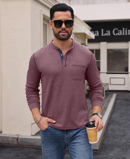 Sailwind Men's Henley Shirts Long Sleeve Button T-Shirt Casual Stylish Pullover Shirt with Pocket