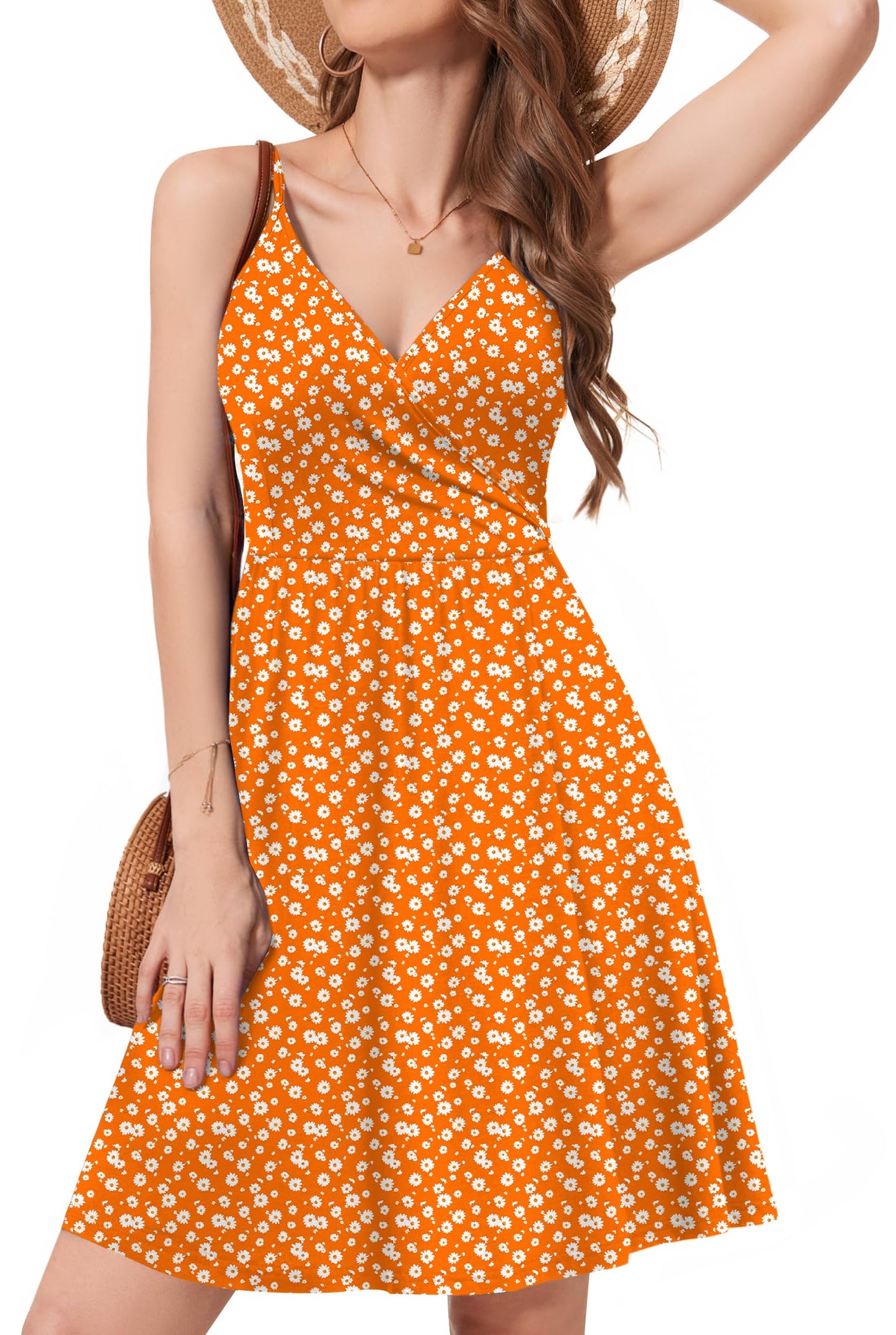WEACZZY Women's 2026 Summer Dresses V Neck Spaghetti Strap Sundress Casual Beach Flowy Mini Dress with Pockets