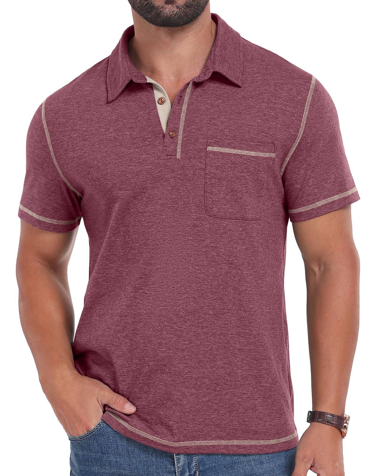 Sailwind Men's Short Sleeve Polo Shirts Casual Summer Classic Collared Golf Shirt with Pocket