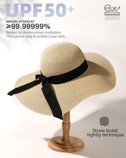 FURTALK Womens Sun Straw Hat Wide Brim Summer Hat Foldable Packable Floppy Beach Hats for Women