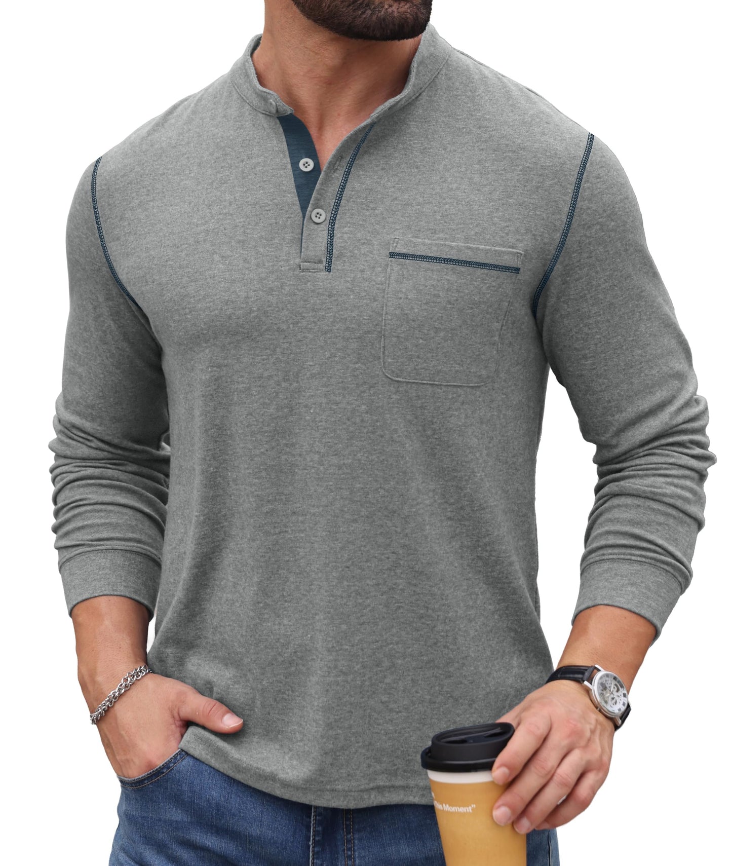 Sailwind Men's Henley Shirts Long Sleeve Button T-Shirt Casual Stylish Pullover Shirt with Pocket