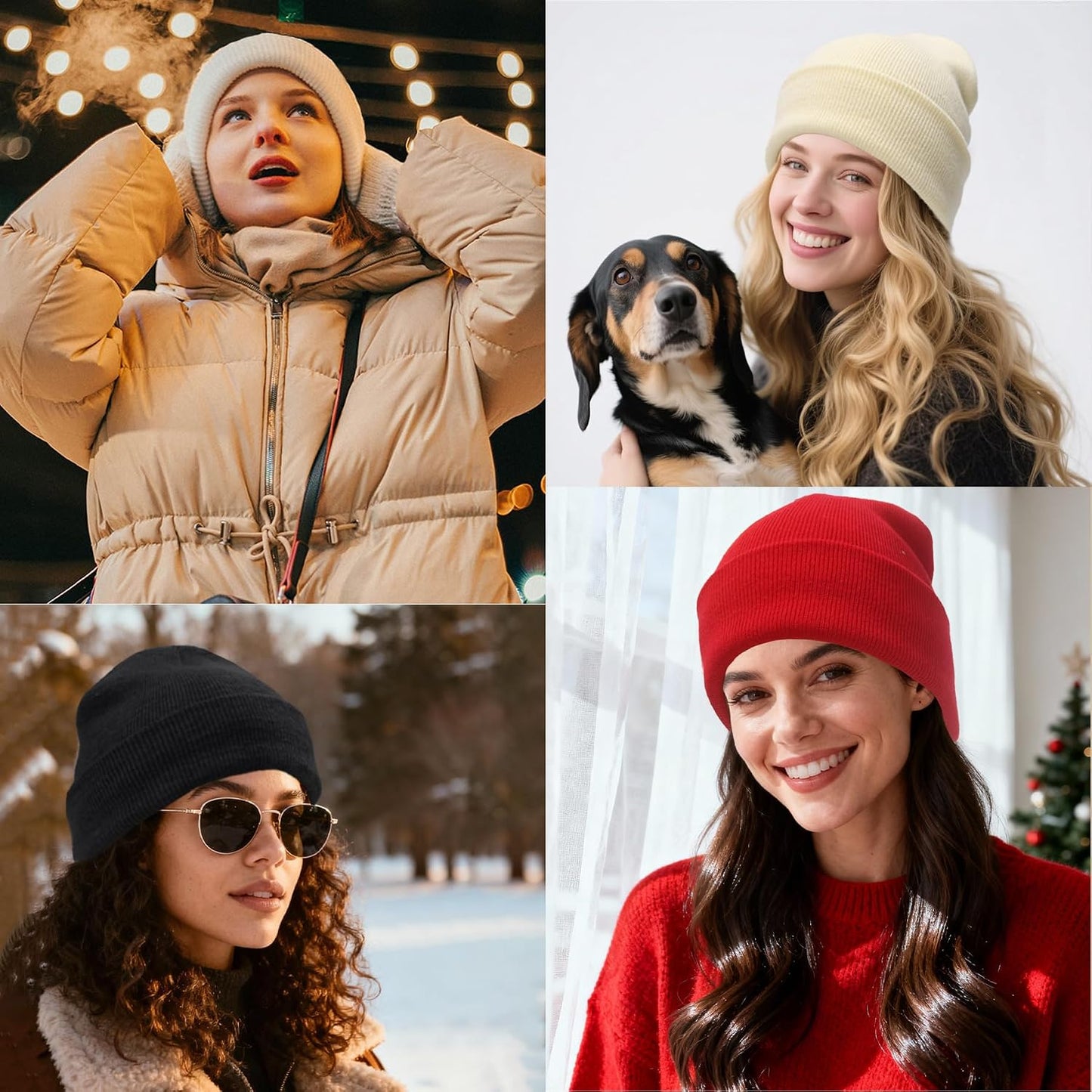 PFFY Womens Satin Lined Beanie Hat Silk Lining Winter Hats Beanies for Women Soft Slouchy Beanie Skull Cap