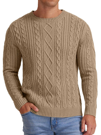 Sailwind Men's Cable Knit Sweater Casual Crewneck Long-Sleeve Fisherman Pullover