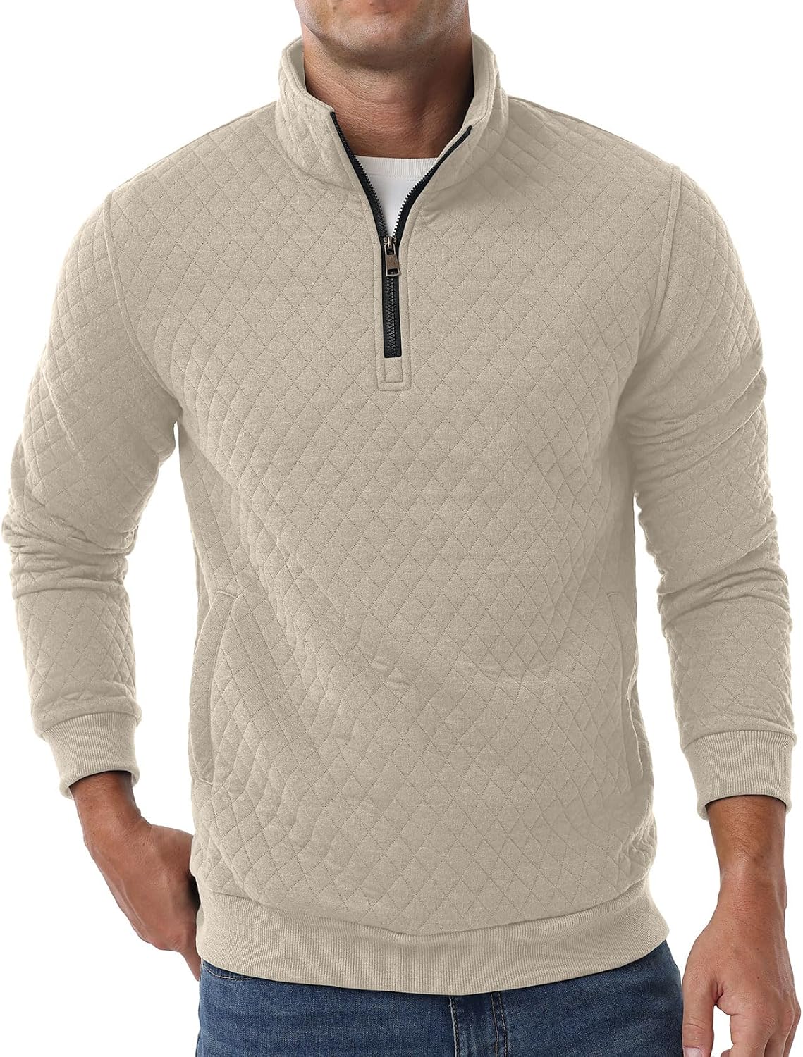 Sailwind Mens Quarter Zip Sweatshirt Long Sleeve Quilted Pullover Casual Mock Neck Polo Sweater