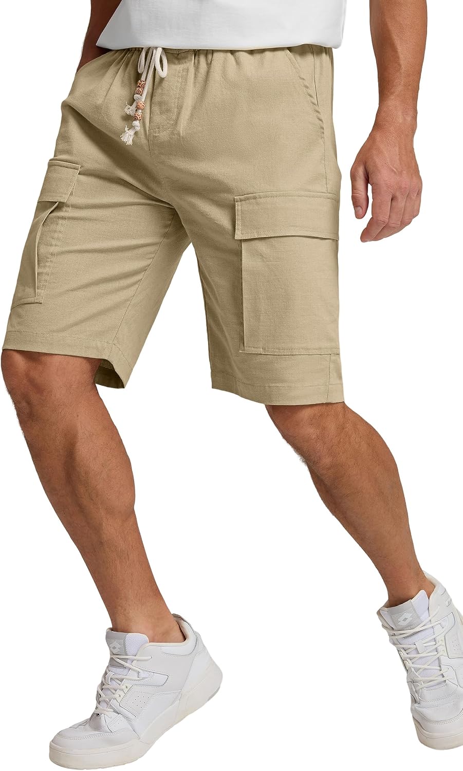 Sailwind Men Cargo Linen Shorts Casual Drawstring Summer Beach Shorts