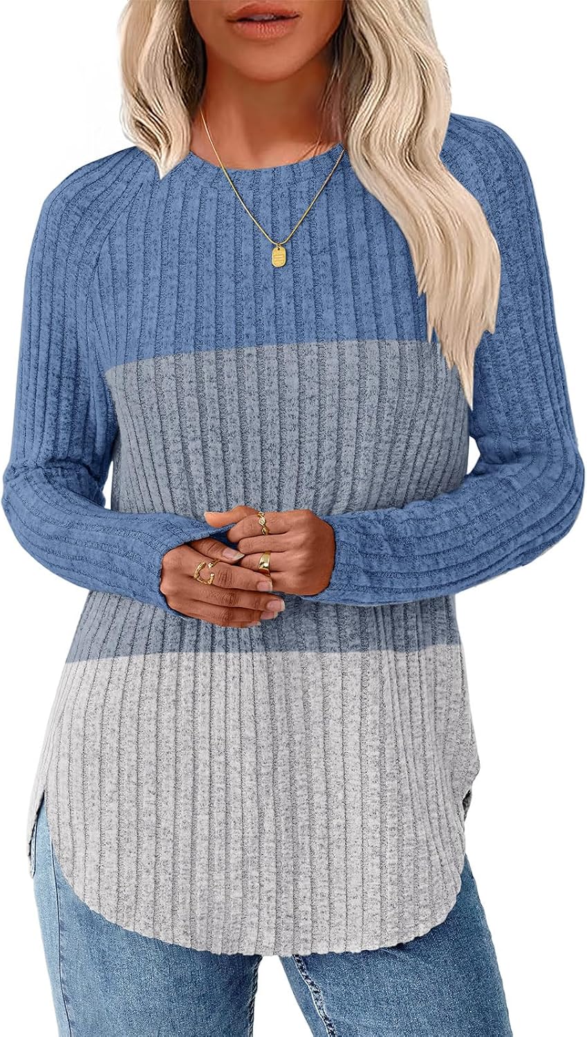 NORACORA Long Sleeve Shirts for Women Crew Neck Tunic Tops Loose Fit Lightweight Pullover Sweaters Trendy 2025