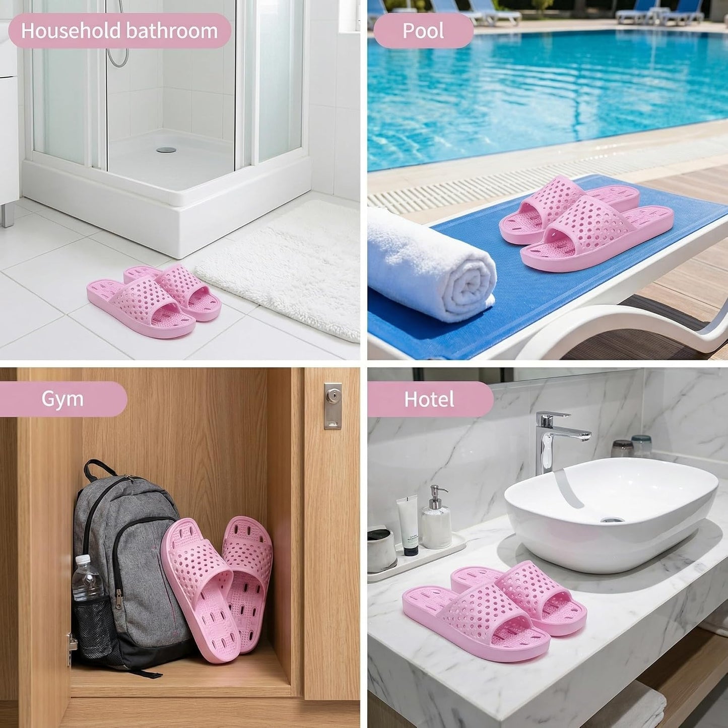 Shower Shoes for Men and Women,Non-Slip Quick-Dry Bath Slippers with Drain Holes,Lightweight Pool, Gym, Bathroom & College Dorm Sandals