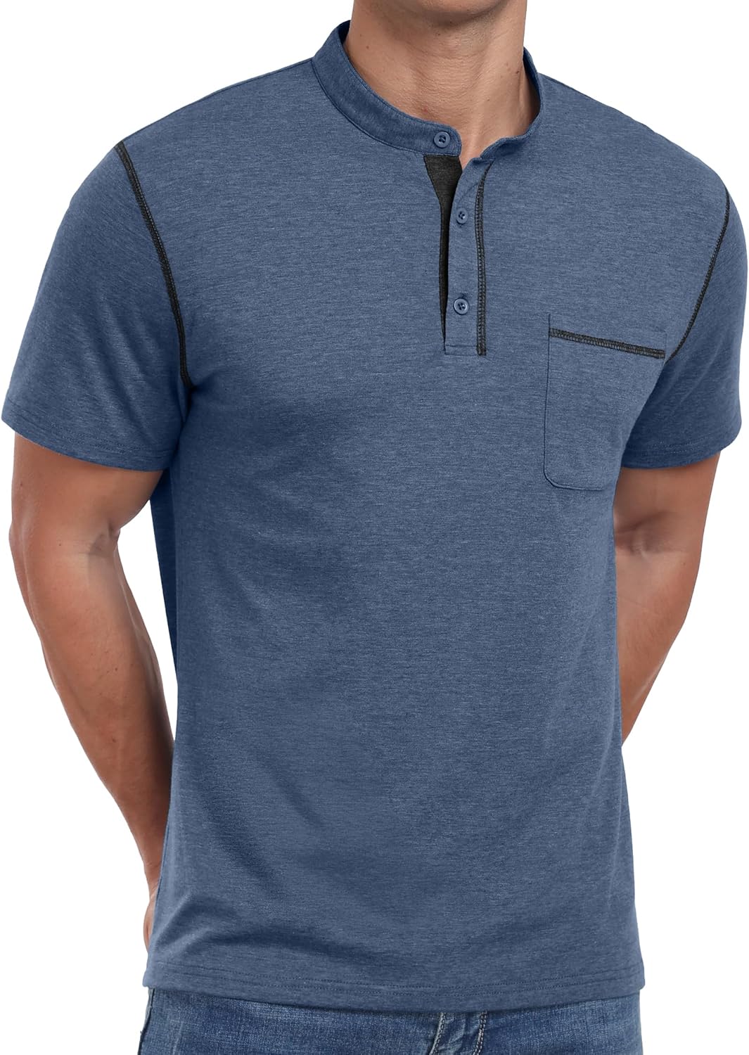 Sailwind Mens Henley Shirts Short Sleeve Summer Casual Classic Cotton T Shirts Pocket Button Shirt