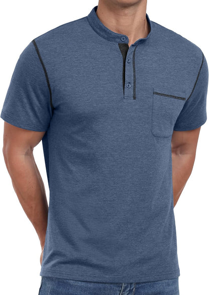 Sailwind Mens Henley Shirts Short Sleeve Summer Casual Classic Cotton T Shirts Pocket Button Shirt