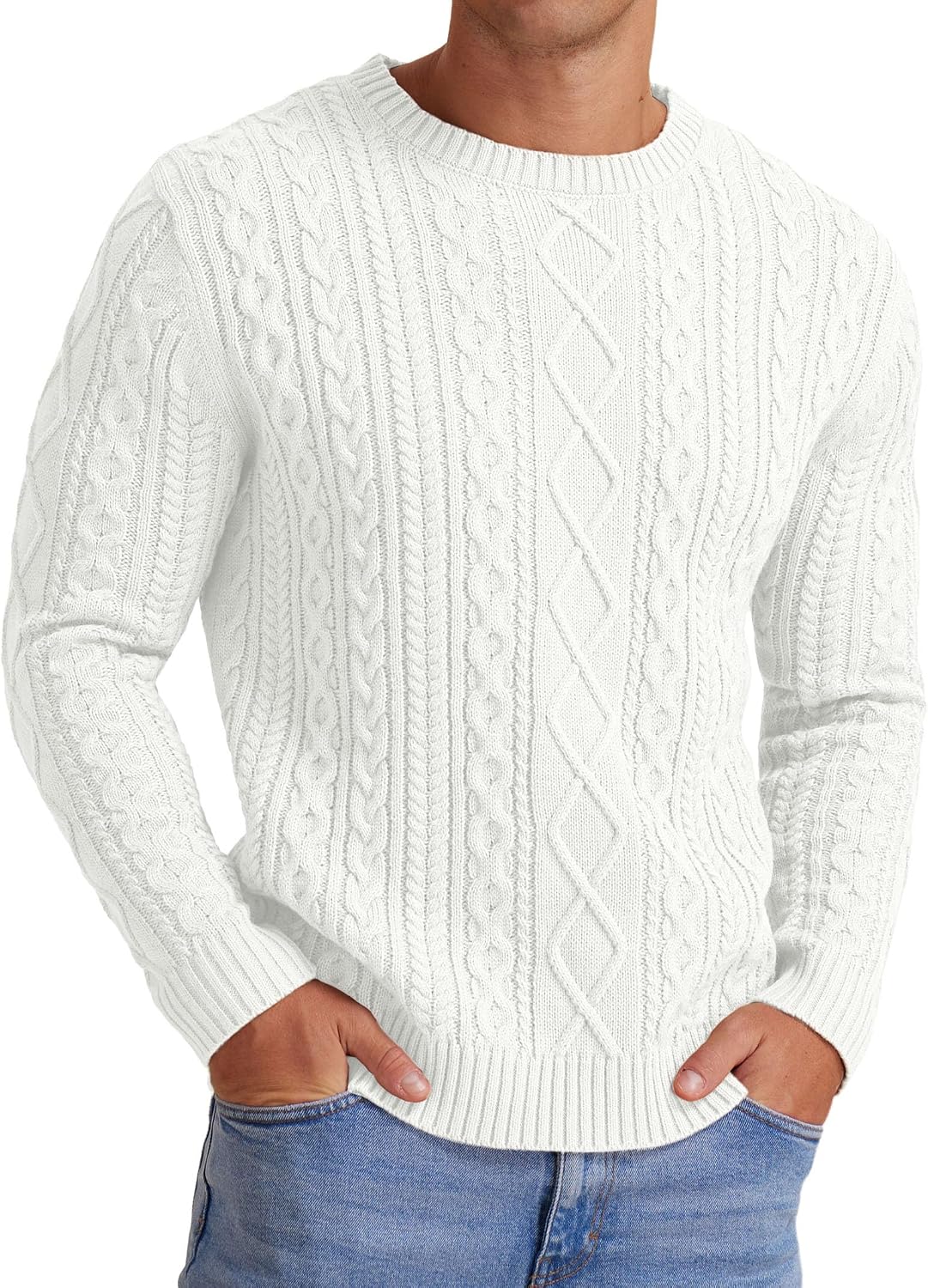 Sailwind Men's Cable Knit Sweater Casual Crewneck Long-Sleeve Fisherman Pullover