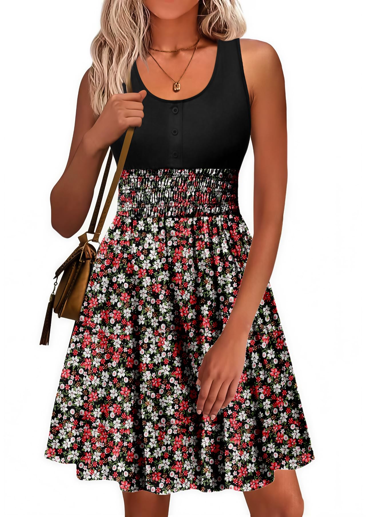 Summer Dresses for Women Casual Sleeveless Sundresses Elastic Waist Mini Sun Dress