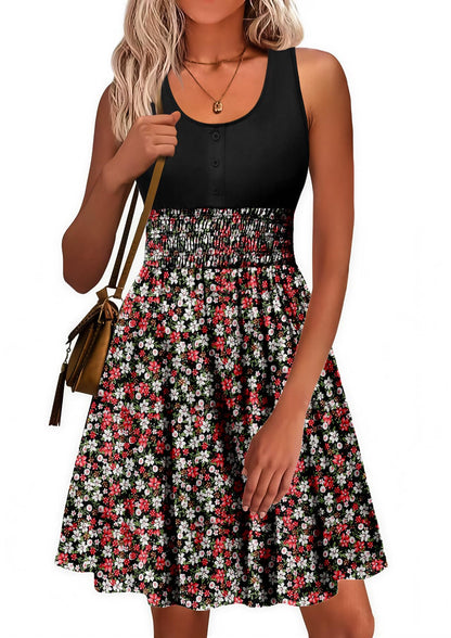 Summer Dresses for Women Casual Sleeveless Sundresses Elastic Waist Mini Sun Dress