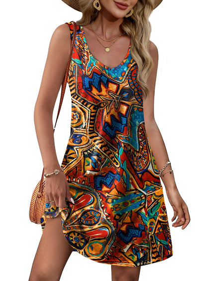 OFEEFAN Womens Summer Dresses 2026 Loose V Neck Sleeveless Sundresses Swimsuit Coverup with Pockets Floral/Plain/Eyelet