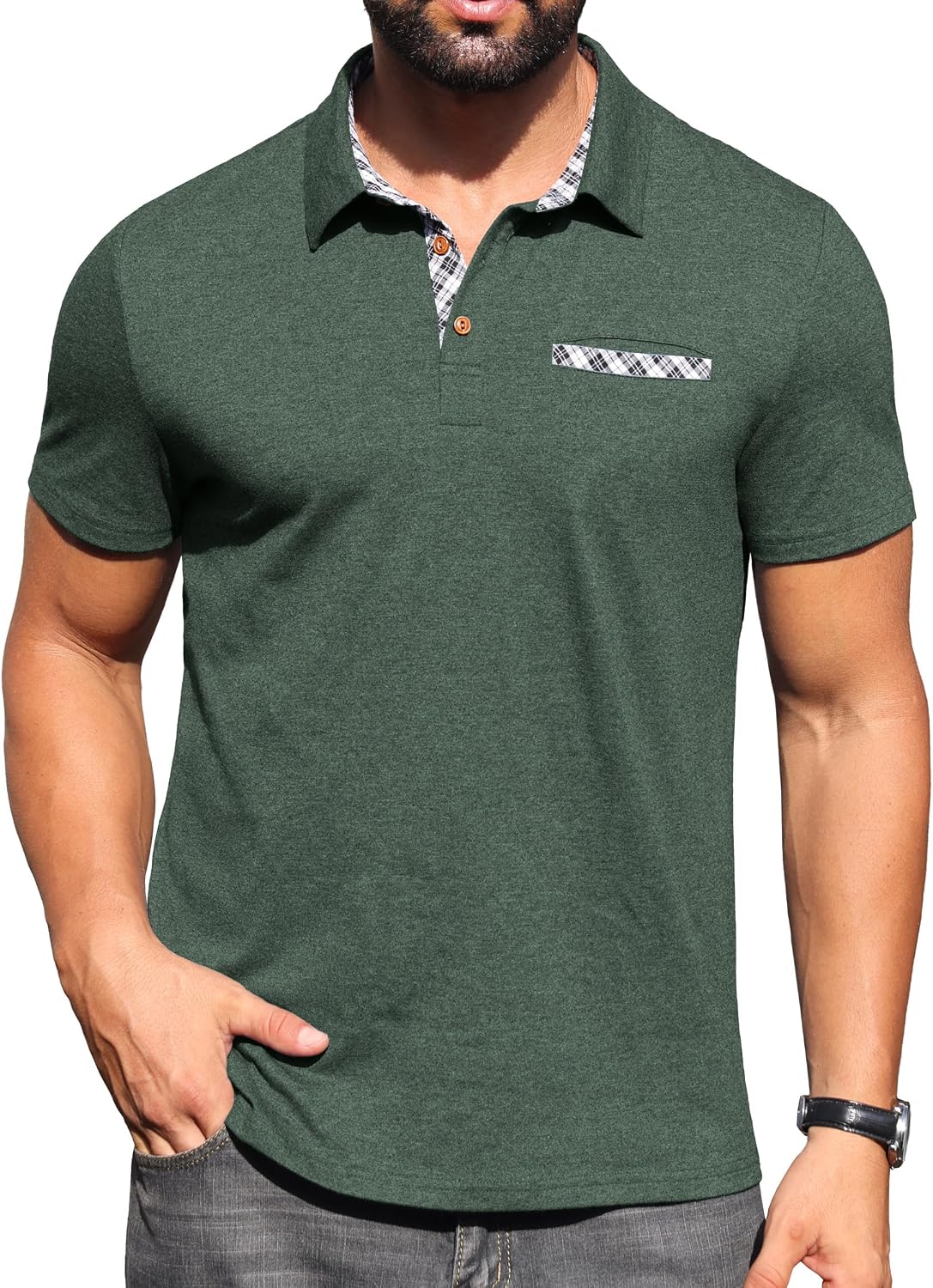 Sailwind Men's Polo Shirts Lightweight Short Sleeve Casual Cotton T-Shirt Summer Button Collared Golf Tee with Pocket