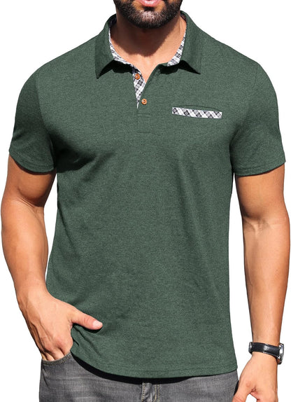 Sailwind Men's Polo Shirts Lightweight Short Sleeve Casual Cotton T-Shirt Summer Button Collared Golf Tee with Pocket