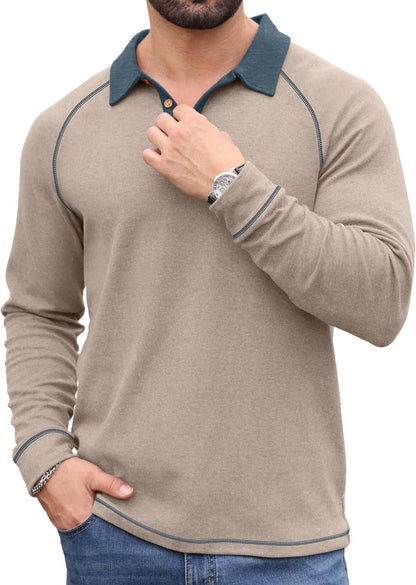 Sailwind Mens Long Sleeve Polo Shirts Fashion Casual Raglan Button Polo Tee Collared Golf Shirt