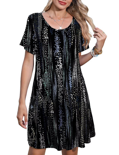 JollieLovin Plus Size Summer T-Shirt Casual Dresses for Curvy Women Flowy Swing
